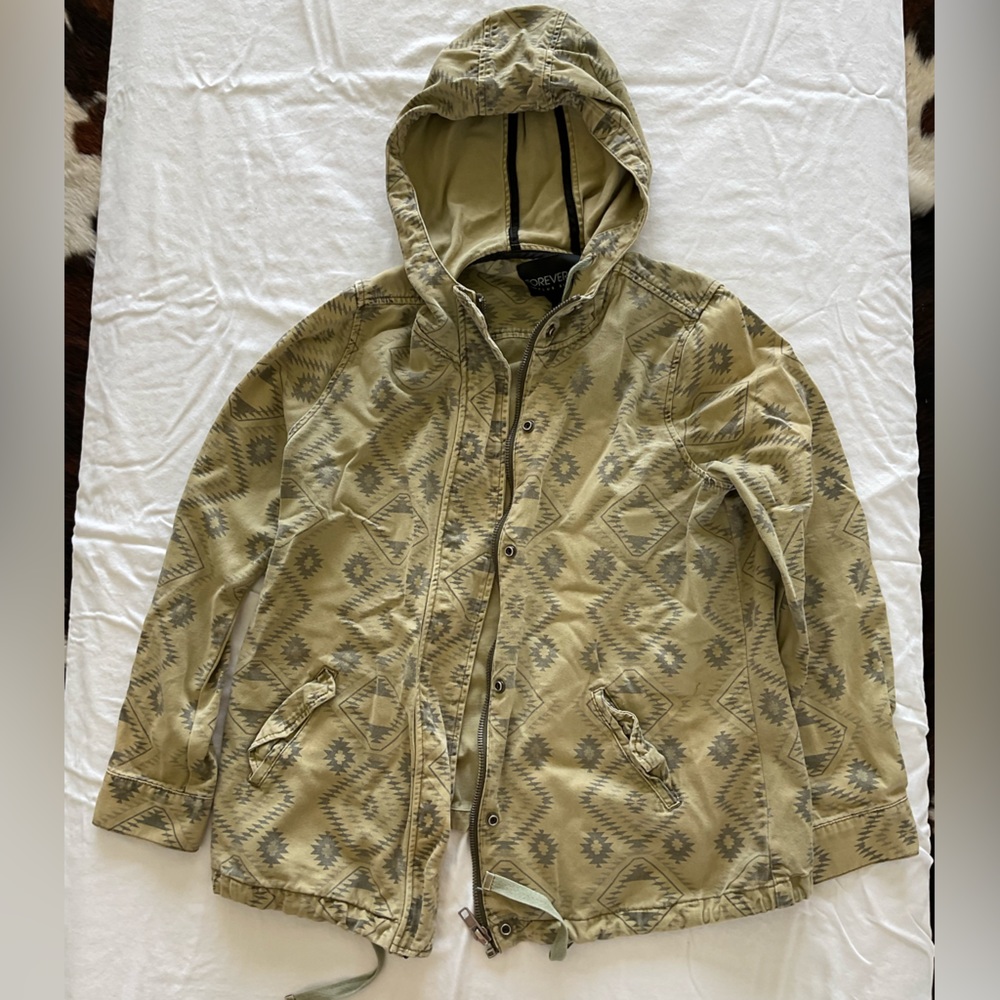 Forever 21 Oversized Green Army Style Jacket with Hood (Size XL)